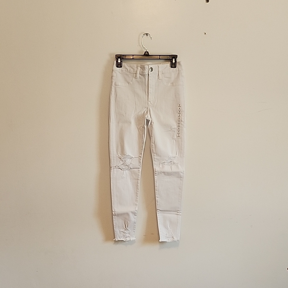 American Eagle Outfitters White Ripped Skinny Jeans
